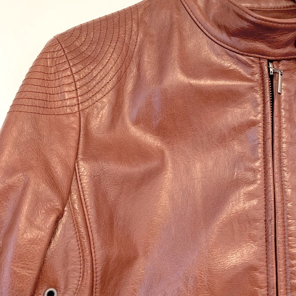 Rust leather moto jacket (Elie Tahari) - Picture 6 of 6